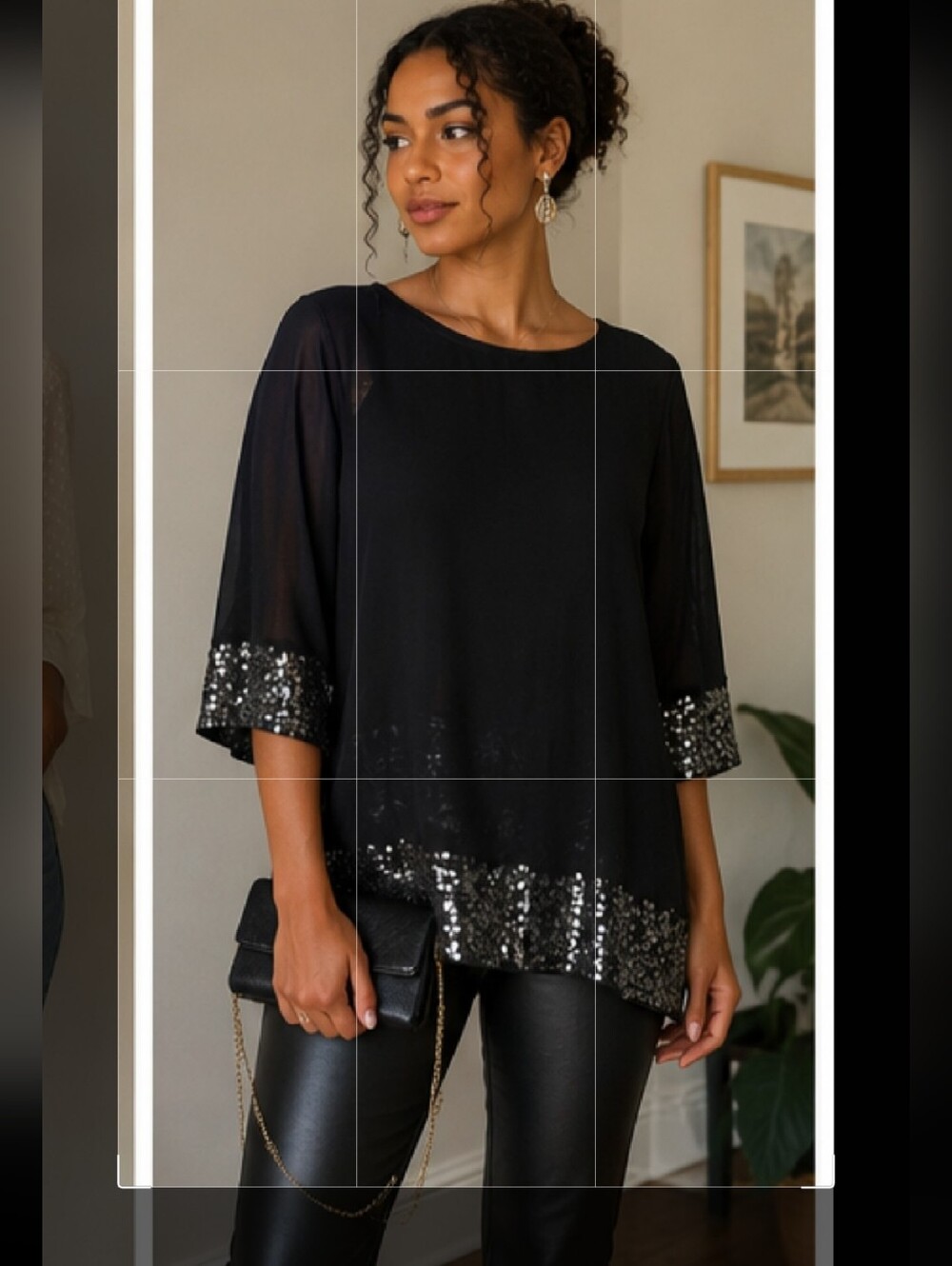 Black Sequin Blouse In Sz XXL
